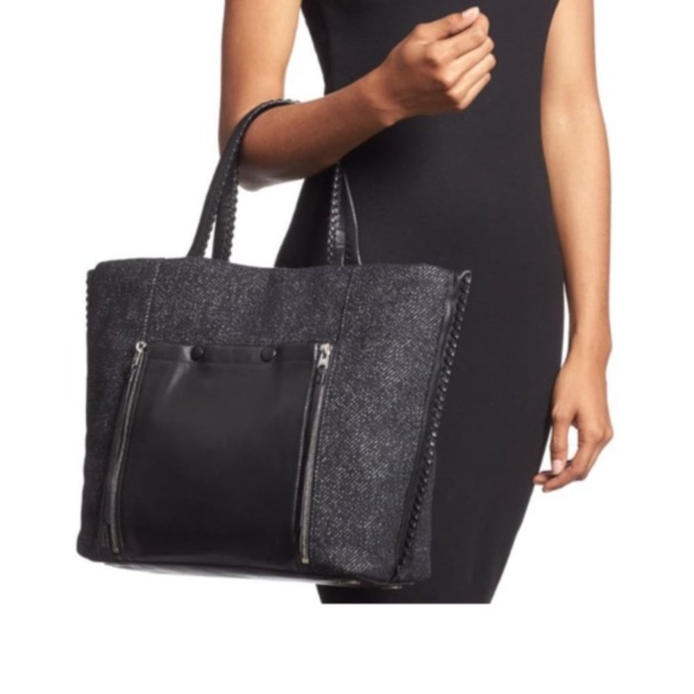 All Saints Fleur De Lis Black East West Wool & Leather Tote